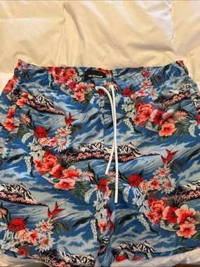 The Kooples Blue Floral Hawaiian Swim Trunks